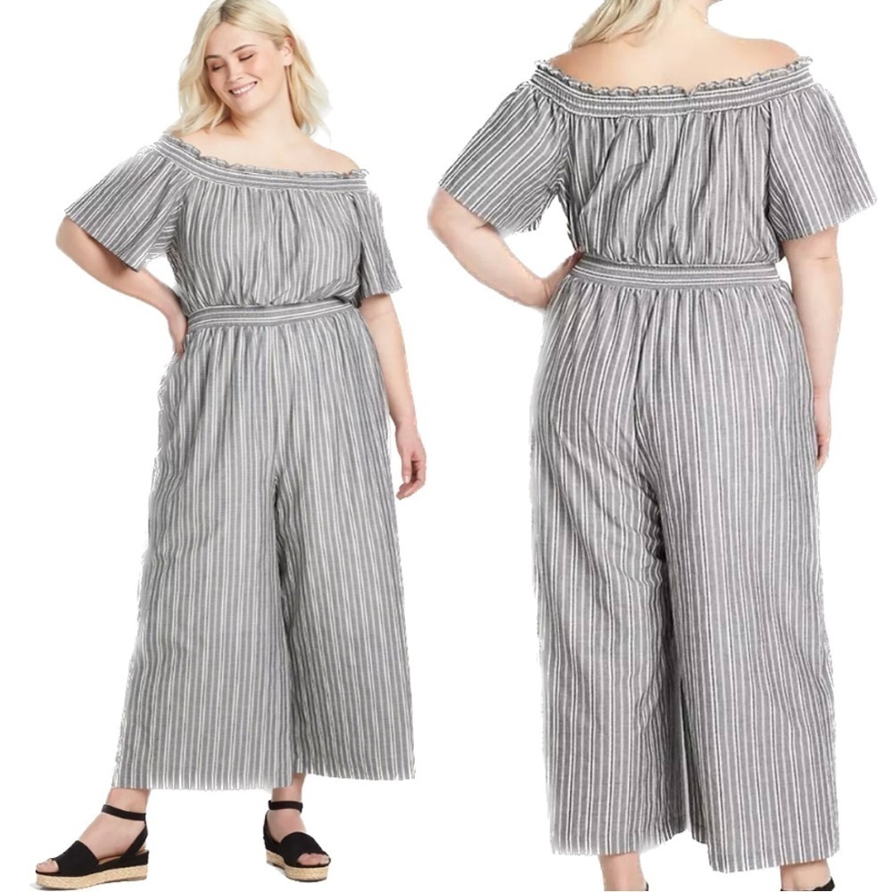 Lane Bryant Wide Leg Convertible Romper Jumpsuit Striped Plus Size 14